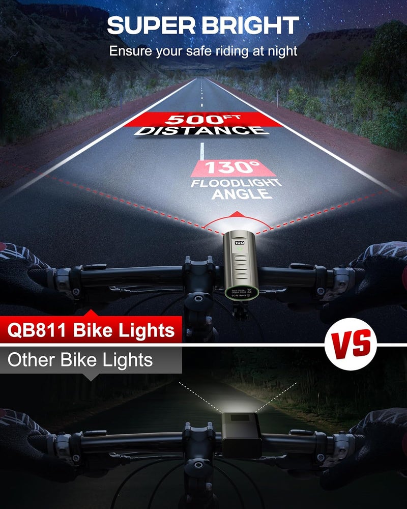Prasky High Lumen Bike Light Set, Rechargeable Bicycle Lights Front and Rear, Super Bright LED Headlight, IP65 Waterproof Multiple Modes Road Mountain Bike Lights for Night Riding - Image 2